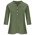 thumbnail image 6 of Cotton Linen Tops for Women 3/4 Sleeve Loose Fit Shirts Casual Button Solid Color V Neck Blouses 2026 Spring Dressy Lightweight Comfy Outfits Going Out Tops Ladies Fashion Trendy, 6 of 7