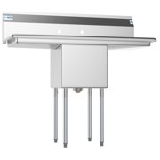 Freestanding Stainless Steel 45 in. 2-Hole Single Bowl Commercial Kitchen Sink