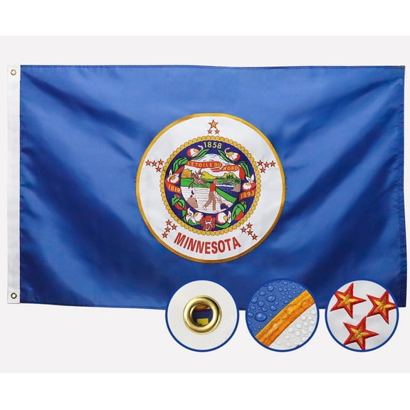 Double Sided Minnesota State Flag 3x5 Outdoor The Longest Lasting MN Flags Heavy Duty 210D Nylon, Sewn Stripes, Embroidered Star, Stronger Brass Grommets,4 Stitched Hemming, Perfect for Outside