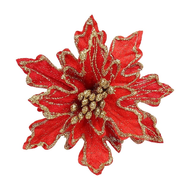 Christmas Tree Decorations Imitation Flower Flannel Red Polyester Fiber, 15x15cm Simulated Flowers for Tree and Holiday Display,Gold Christmas Tree