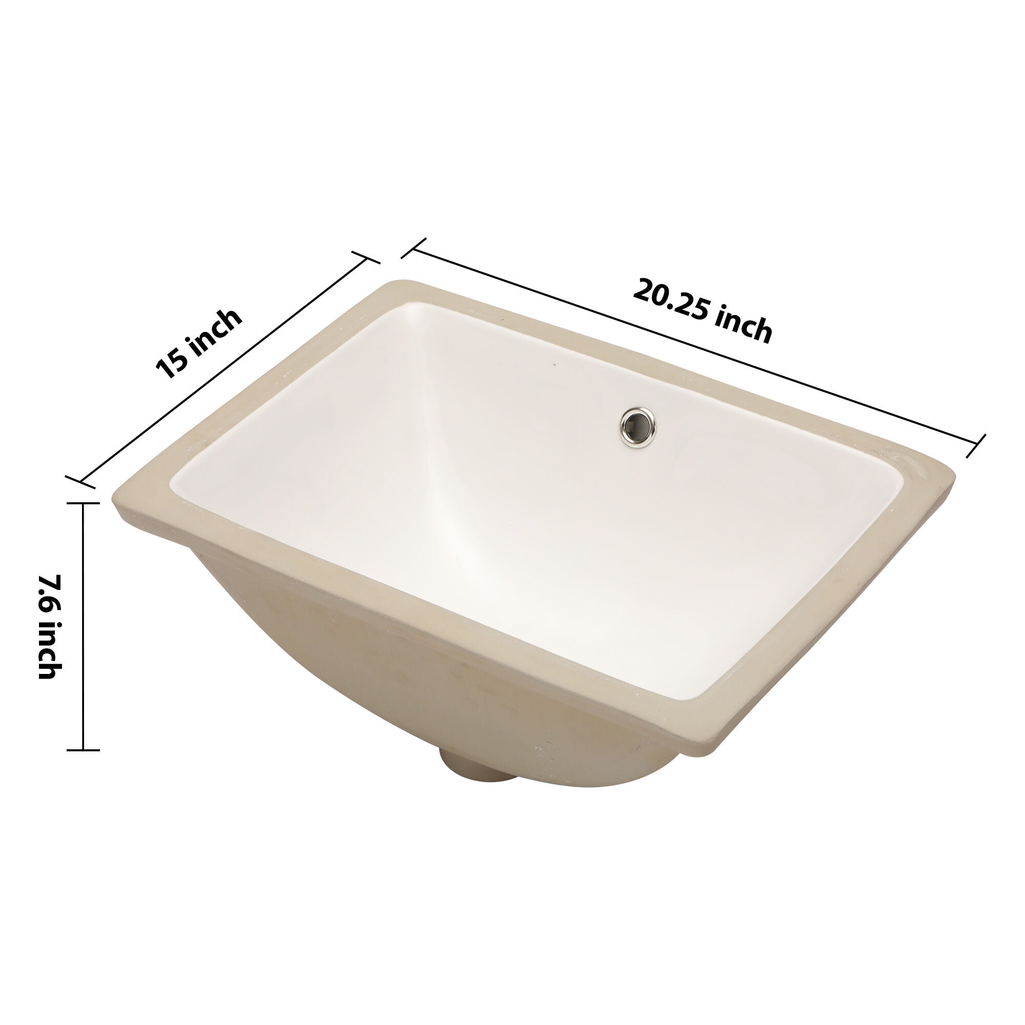 20.25" X 15" White Ceramic Undermount Bathroom Sink with Overflow