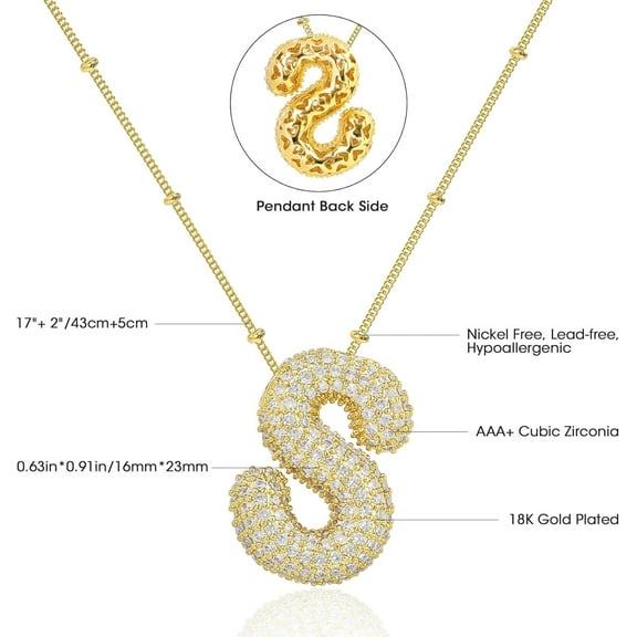 Initial Necklaces For Women, Cubic Zirconia Bubble Letter Necklace 18K Gold Plated Balloon Alphabet Pendant Chain Necklace Dainty Puffy Name Necklace Personalized Jewelry[o5665]