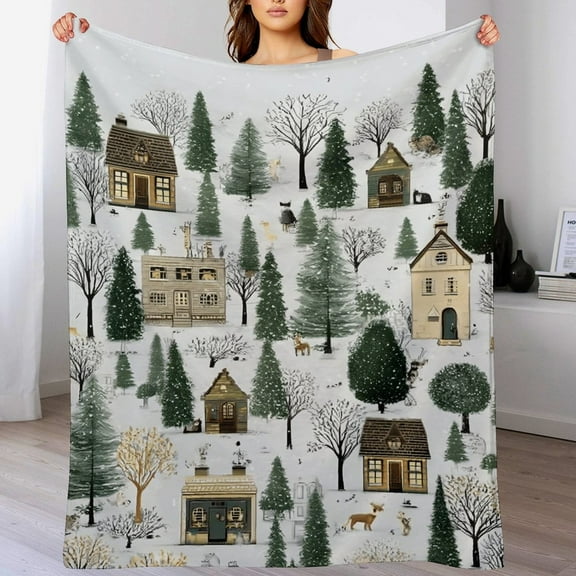 RKSupls Christmas Throw Blanket,Soft Warm Fannel Christmas Trees Snow House Blankets Gift for Home Bed Sofa Couch Decor,60x80 in