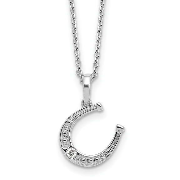 Auriga 925 Sterling Silver Rhodium-Plated Diamond Horseshoe Necklace for Women 18"