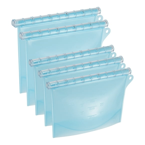 Unique Bargains Reusable Food Storage Bags Extra Thick Leakproof Freezer Bag Sandwich Bag for Home Organization 5Pcs-Blue