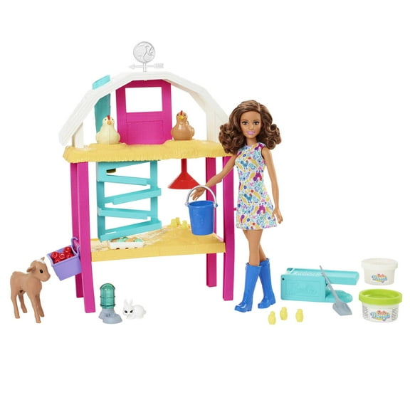 Barbie Doll Playset, Hatch & Gather Egg Farm with Animals, Coop, Dough, Mold, Kids Toys