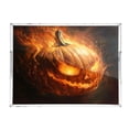 thumbnail image 2 of WOBOGO Acrylic Serving Trays 15.7x11.8 Inch Spill Proof Clear Decorative Organizer with Handle A Pumpkin Head on Fire, 2 of 7