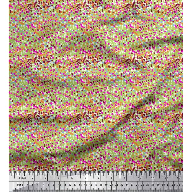 Soimoi Green Rayon Crepe Fabric Brush Stroke Abstract Print Sewing Fabric Yard 46 Inch Wide