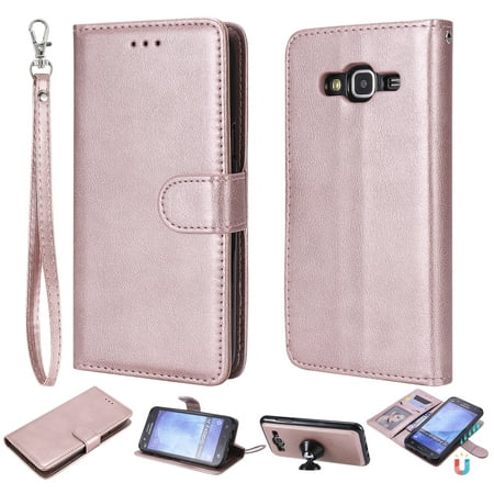Card Slot Case S5 Galaxy S5 Case Wallet, S5 Case, Allytech Premium Leather Flip Case Cover & Card Slots Pocket, Wrist Design Detachable Slim Case for Samsung Galaxy S5 G900A (Rosegold) ()