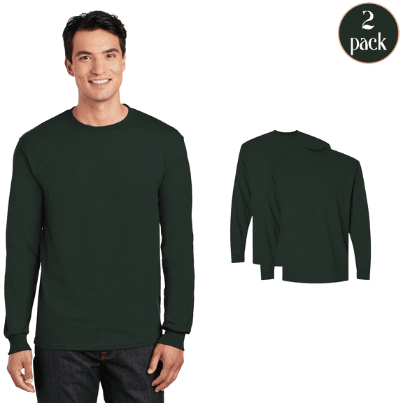 Gildan Men's DryBlend 50/50 Long Sleeve T-Shirt, Cotton and Poly Blend Tee, Forest Green, 2-Pack S