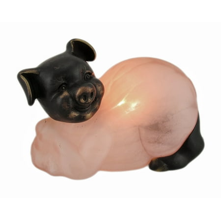 Mottled Bronze Finish - Bronze Finished Mottled Pink Glass Pig Accent Lamp