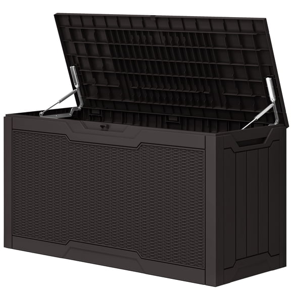 Uforic 80 Gallon Resin Deck Box, Waterproof Lockable Rattan Outdoor Storage Box for Patio Cushions Garden Tools