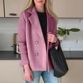 thumbnail image 3 of ASDFVBKG Women's Fall Winter Wool Blend Jacket Casual Notched Lapel Patch Work Knit Long Sleeve Double Breasted Peacoat Loose Fit Button Dressy Blazer Jacket Outerwear Pink XL, 3 of 4