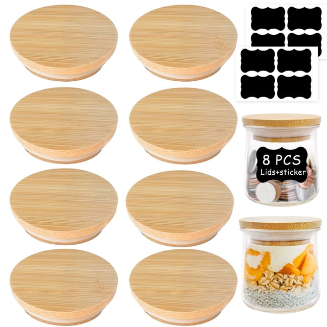Tapas para tarros de yogur Oui, 5 onzas, paquete de 8 unidades, madera de bambú natural