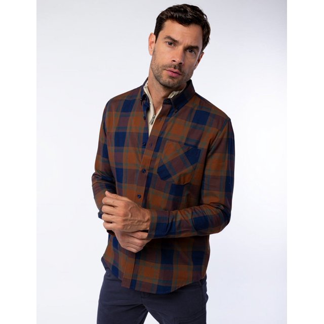 CAMISA DE ALGODÓN A CUADROS CON BOLSILLO Y CUELLO ABOTONADO PARA HOMBRE GENERRA