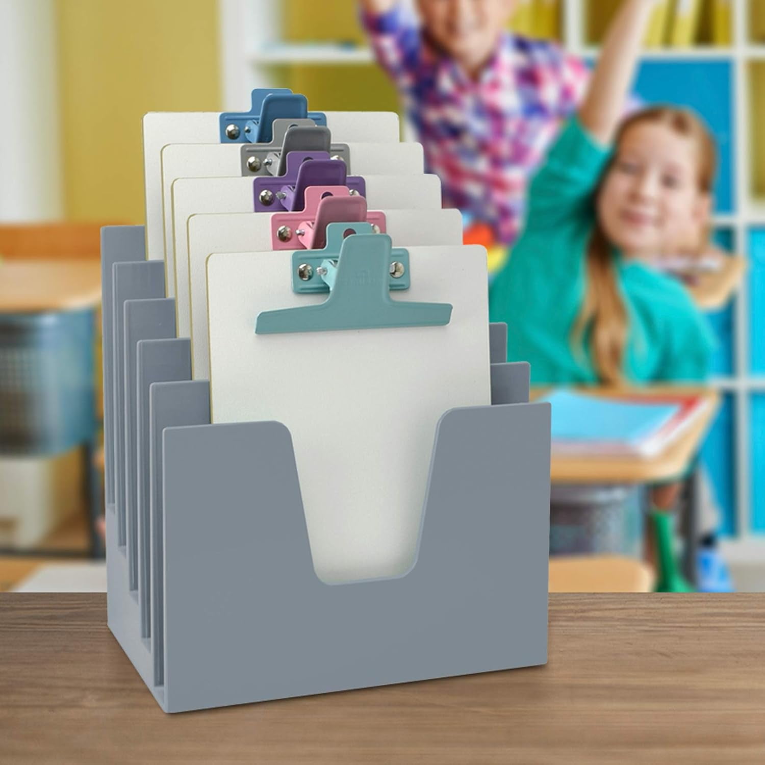 Acrimet 5 Section Incline File Sorter Organizer, Mail, Folder, Letter Desk Organizer, Rack for Office Organization Desktop (Plastic) (Silver Color)