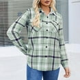 thumbnail image 4 of Women's Blouses & Button-Down Shirts Casual Long Sleeve Plaid Fashion Shirts Fall Lightweight Dressy Shacket with Pockets Mint Green 2XL, 4 of 6