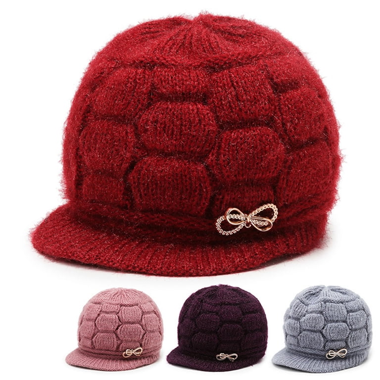 Hats Women Winter Warm Knit Wool Snow Ski Caps With Visor  display picture 2