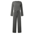 thumbnail image 5 of WENWU Women's Two Piece Knit Matching Outfits Crew Neck Slit Hem Tee and Pants Tracksuit Sets Womens Suits for Weddings Petite Pant Suits for Women Dressy, 5 of 5