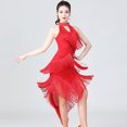 thumbnail image 4 of Vestido de baile latino con lentejuelas para mujer: flecos irregulares, traje de escenario, cintura elástica, 4 of 6