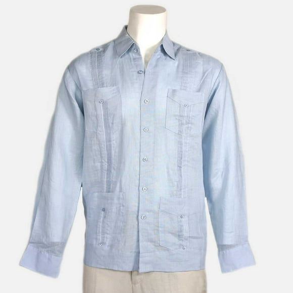 Guayabera Chemise Cubaine à 4 Poches pour Homme à Manches Longues Puro Lino