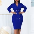 thumbnail image 3 of AURA Plus Size Double Breasted Blazer Collar Maxi Dress Elegant Long Sleeve Office Bodycon Dress with Belt, 3 of 10