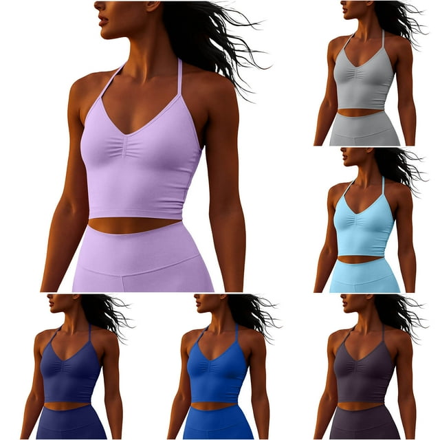 RKSTN Women's Halter Open Back Gym Yoga Tank Tops Oversized V Neck Moisture Wicking Quickly Dry Fitness Athletic Cmaislove Tank Womens Casual Solid Regular Fits Breathable Running Sport Cami Shirt