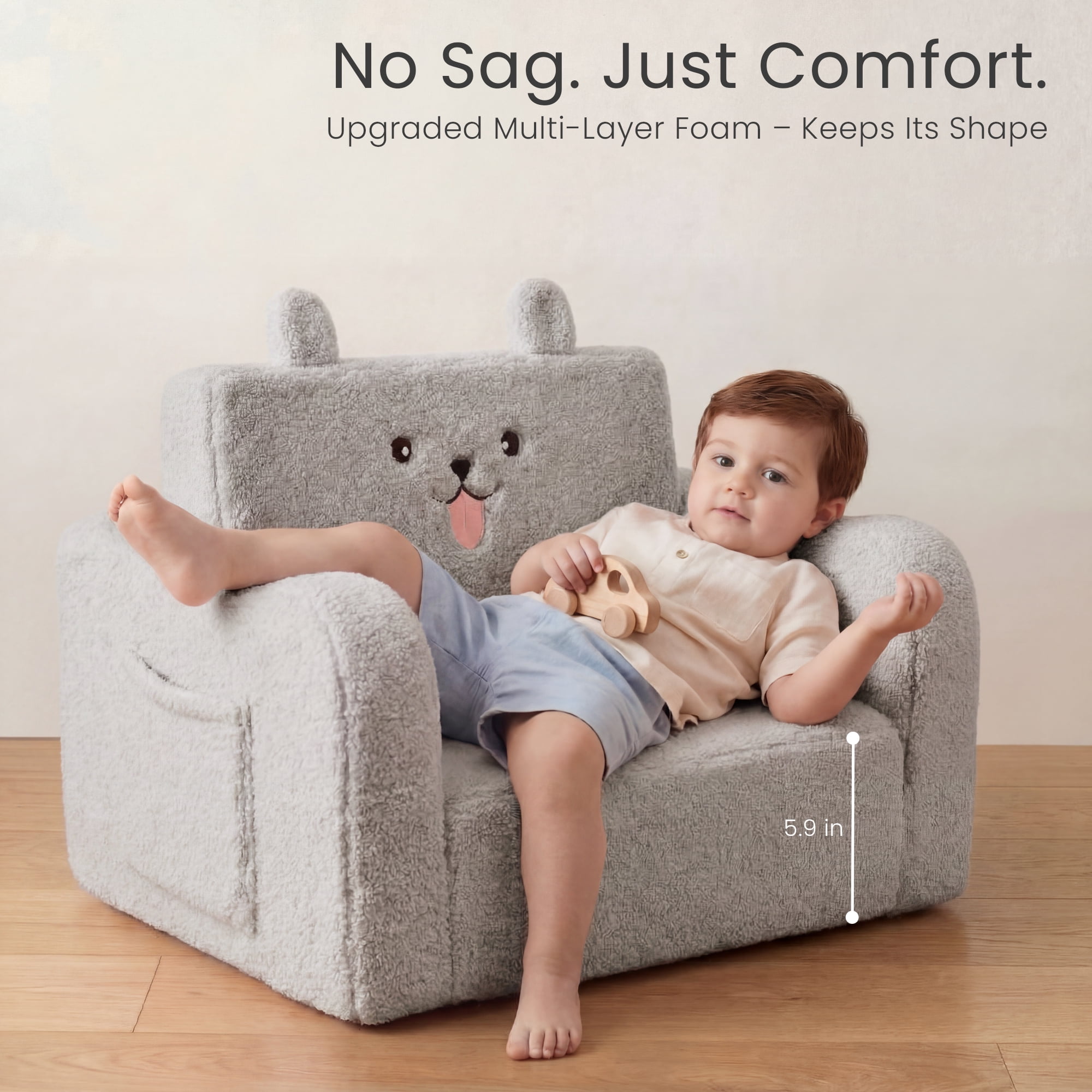 AILEEKISS Toddler Sofa Chair, 2-in-1 Foldable Baby Couch Flip Open Sofa Bed for Playroom, Grey