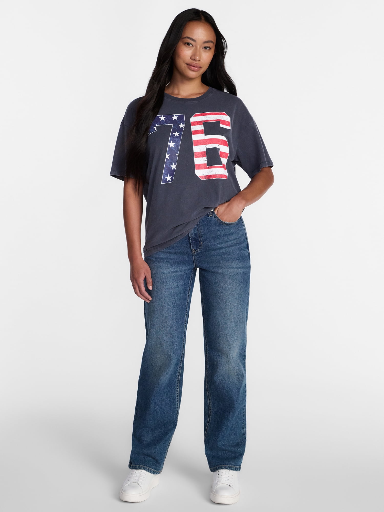 AMERICANA - ☆afroblue☆ Americana 76 Women's Graphic Cotton Tee with Short Sleeves from
