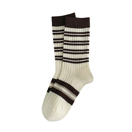 

Zlekejiko Women White Socks Autumn And Winter Vintage Striped Embroidered Lettering Stockings Socks