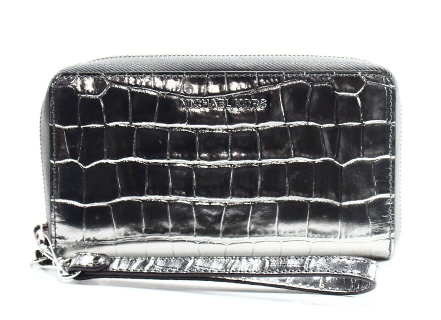 silver michael kors wristlet