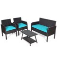 thumbnail image 5 of Patiojoy 4-Piece Patio Rattan Sofa Furniture Set Conversation Set with Tempered Glass Table Turquoise, 5 of 5