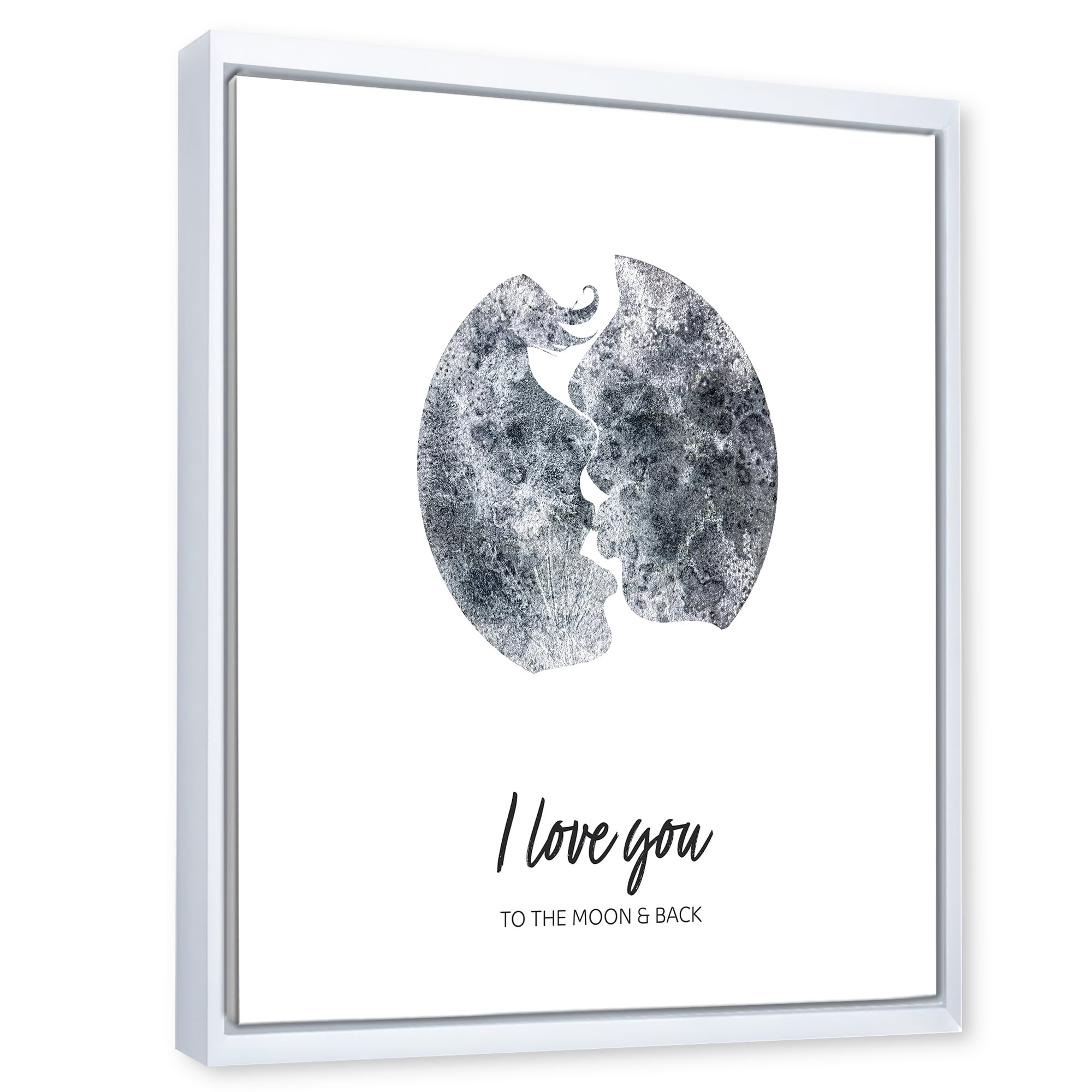 Designart 'Kiss of Two Lovers In Romantic Moon Shape' Modern Framed Canvas Wall Art Print