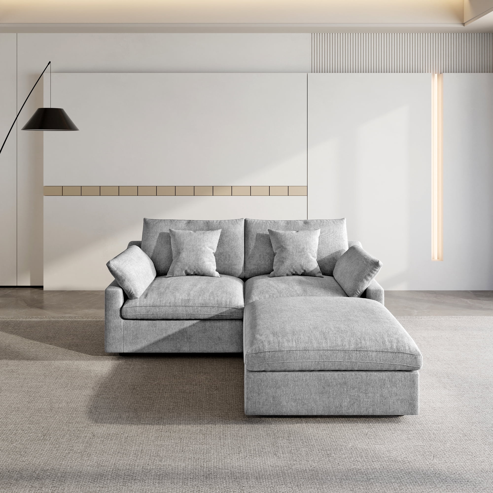 83" Cloud Couch Sectional for Living Room, L Shaped Sofas with Ottoman, Convertible Couch, Gray