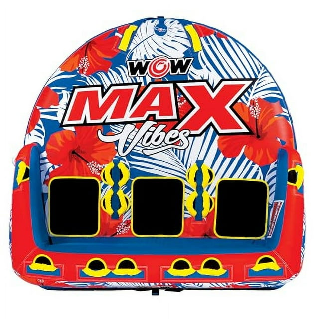 WOW Sports - Max Vibes Inflatable Towable Tube - 1-3 Rider - Perfect for Kids & Adults - Soft Top Deck Tube - Boating Accessory