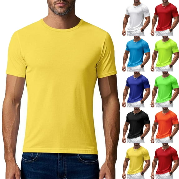 Xunlbb Summer Solid Men's T-Shirts Lightweight Crew Neck Short Sleeve Smooth Tops Quick-Dry Activewear Gym Workout Beach Sports Breathable Fabric Plus Size S-XXXXL