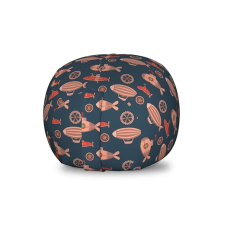 Marine Storage Toy Bag Chair  Image of Submarines and Zeppelins in Continuous Nostalgic Pattern Nautical  Stuffed Animal Organizer Washable Bag  Small Size  Salmon and Dark Blue  by Ambesonne