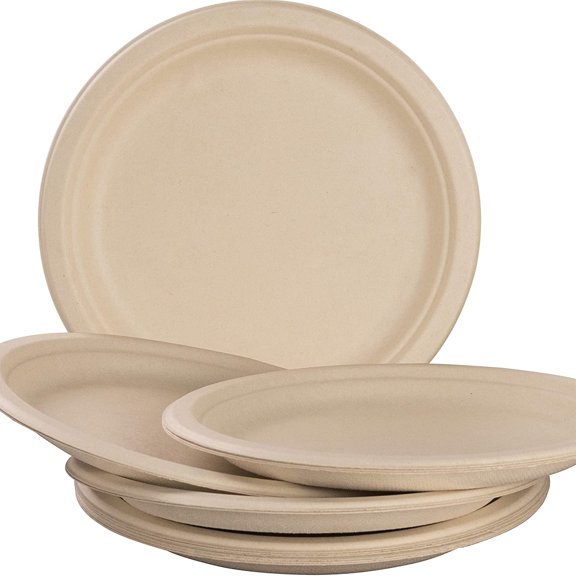 Avant Grub 10" Round Kraft Earth Friendly Disposable Wheatstraw Paper Plates, 100 Pack