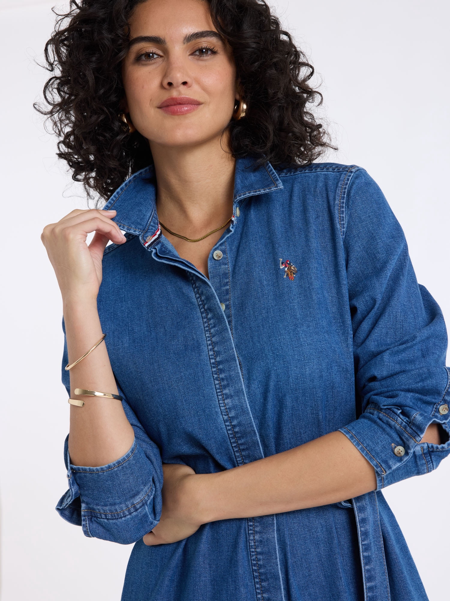U.S. Polo Assn. Women's Belted Denim Shirt Dress
