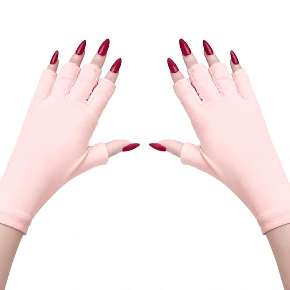 OQRKI Uv Gloves for Gel Nail Lamp, Professional Upf50 Uv Protection Gloves for Manicures, Art Skin Care Fingerless Glove for Women Men Protect Hands from Sun and Nail Dryer Harm (Blush Pink)