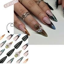 French Glossy Press on Nails Set for Women Girls,Dark Long Almond Tips Fake Nails Acrylic Shine Stereo Butterfly Nails Full Cover for Office Daily Wedding,Gift for Valentine's Holiday 24pcs