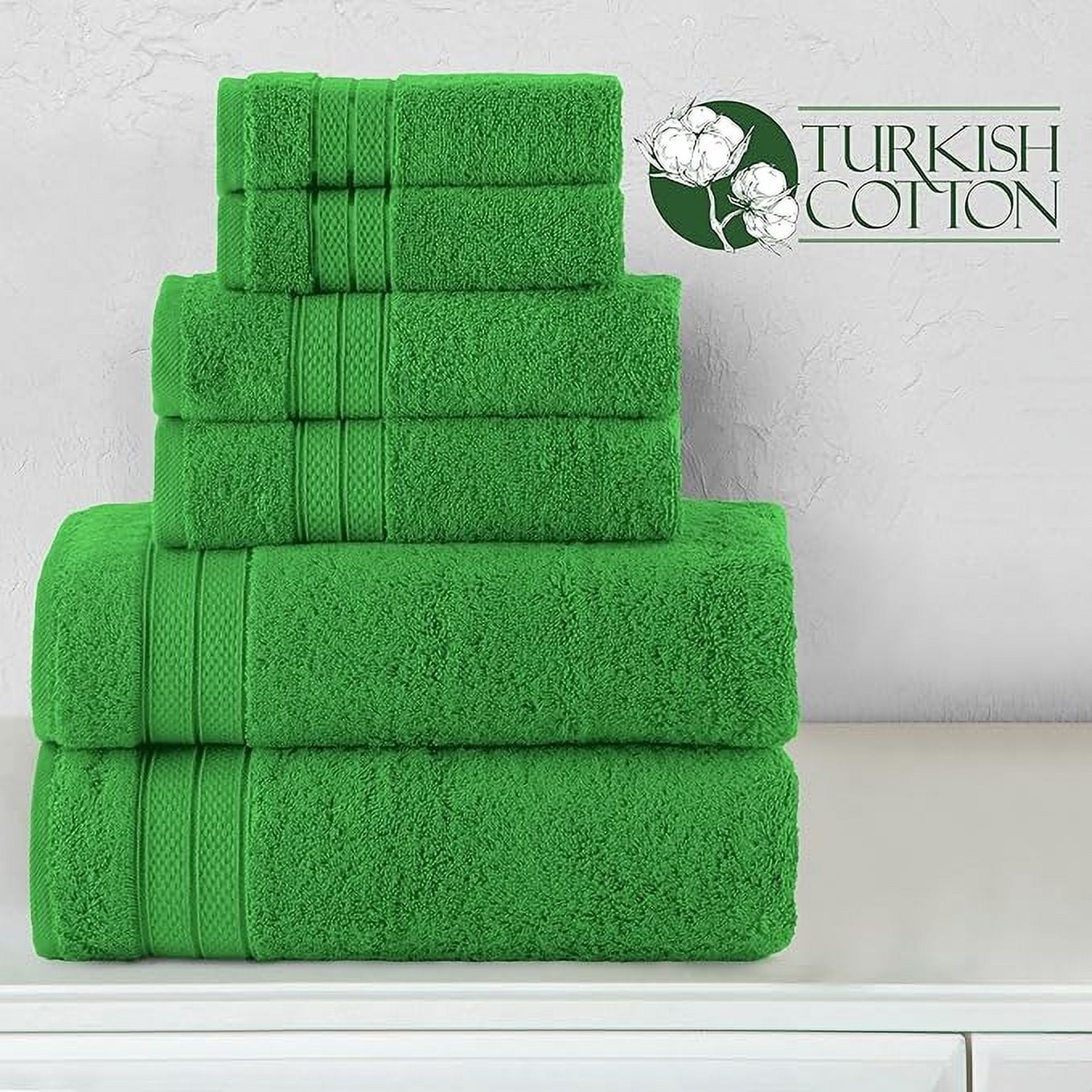 Elegant Comfort 6-Piece Towel Set - Three Line Popcorn Design, 100% Turkish Cotton, Soft and Absorbent, Quick-Drying, 2 Bath Towels, 2 Hand Towels, 2 Washcloths - Emerald Green