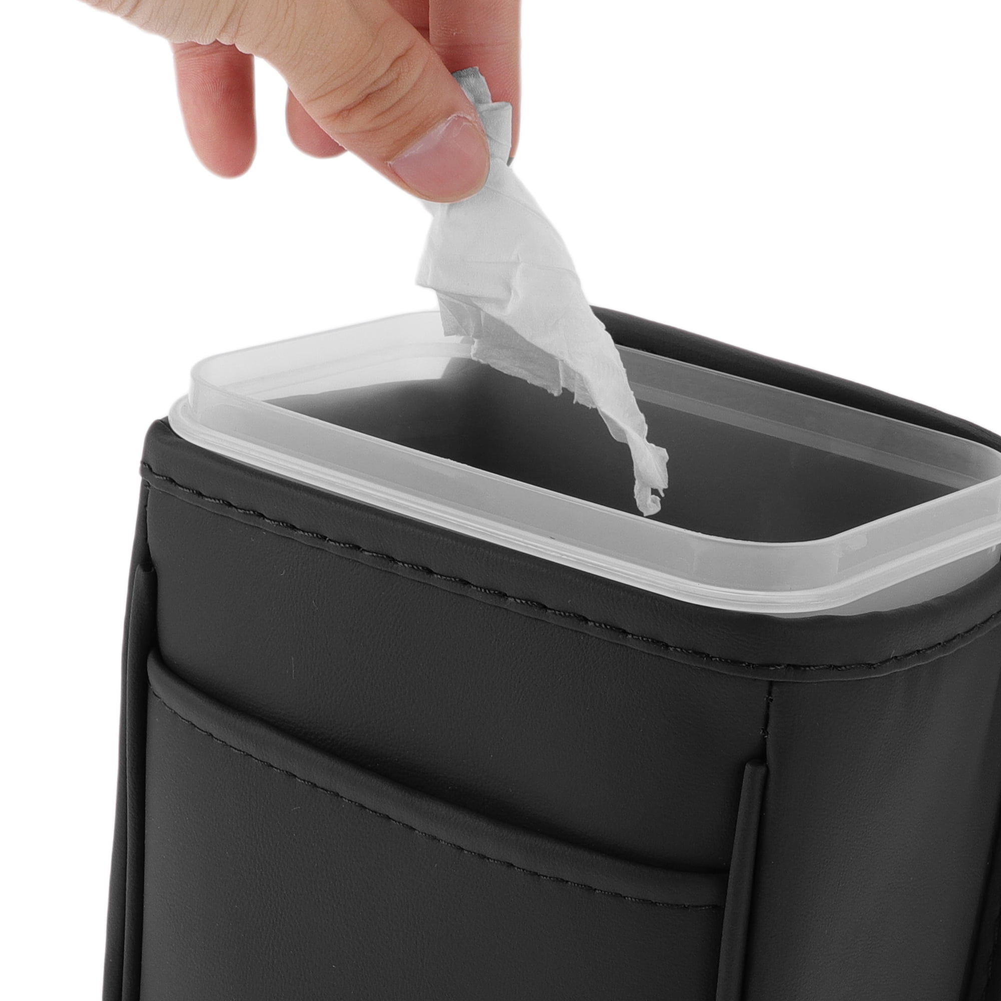 Unique Bargains Car Trash Can Hanging Faux Leather 5.9x3.9x7.1in 1pcs Black