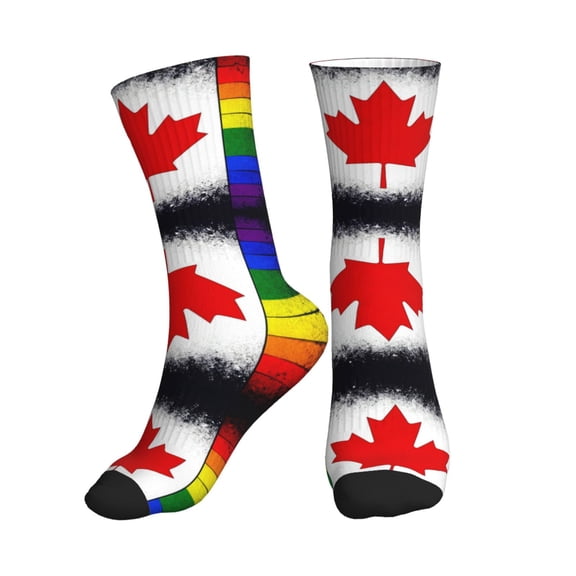 Women's Men's Canada Gay Pride Flag Colorful Novelty Pattern Crew Athletic Socks