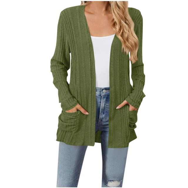Besolor Womens Lightweight Cardigan Sweaters Fall Casual Soft Long Sleeve Open Front Thin Cardigans with Pockets
