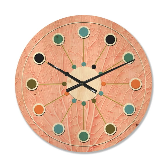 Designart 'Living Botanical Coral Pink' Mid-Century Modern Wood Wall Clock