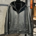 thumbnail image 6 of New Arrival Men's Winter Smart Casual Coat Genuine Sheepskin Shearling Leather Jacket with Hooded Natural Real Wool Liner Black, 6 of 8