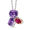thumbnail image 2 of Gem Stone King 925 Silver and 10K Yellow Gold Purple Amethyst and Red Ruby Pendant Necklace for Women (2.50 Cttw, Oval 8X6MM, 7X5MM and 6X4MM, Gemstone February Birthstone, with 18 inch Chain), 2 of 4