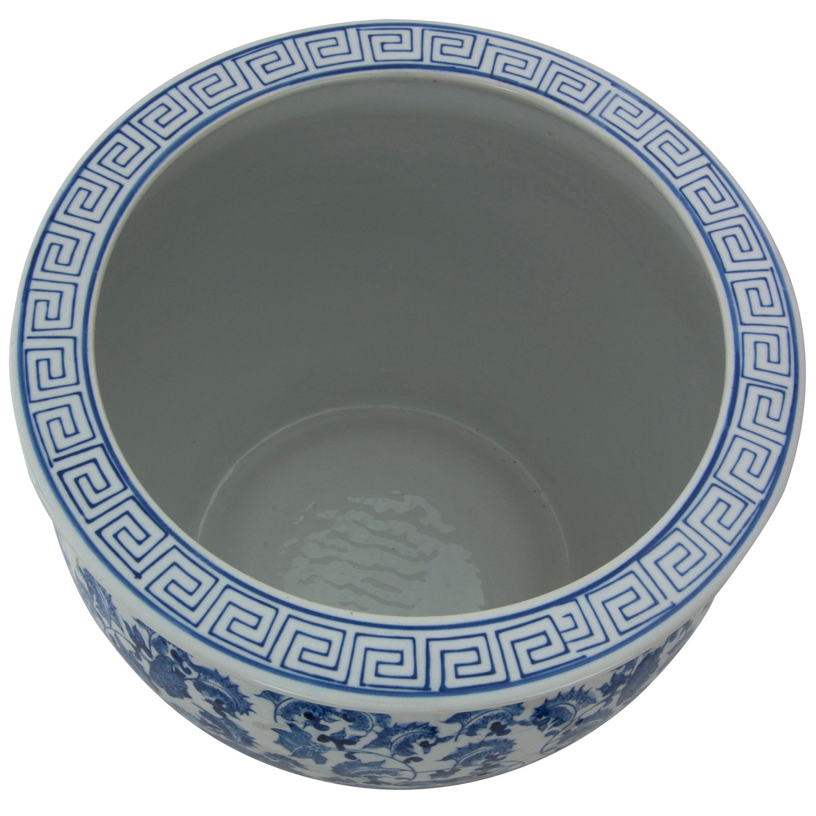 Oriental Furniture 16" Floral Blue & White Porcelain Fishbowl - image 3 of 3
