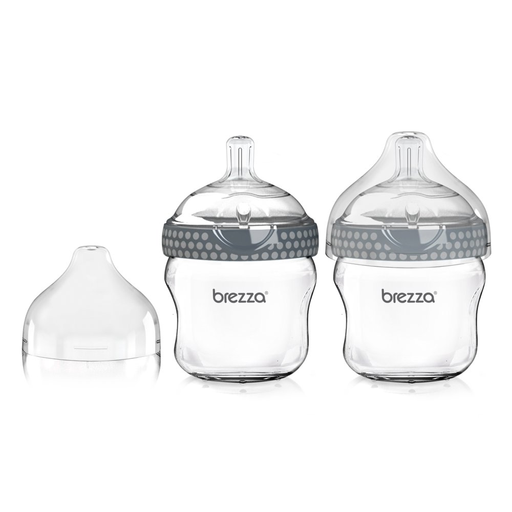 Baby Brezza Natural Glass Baby Bottle Easiest to Clean 5oz, 2 Pack